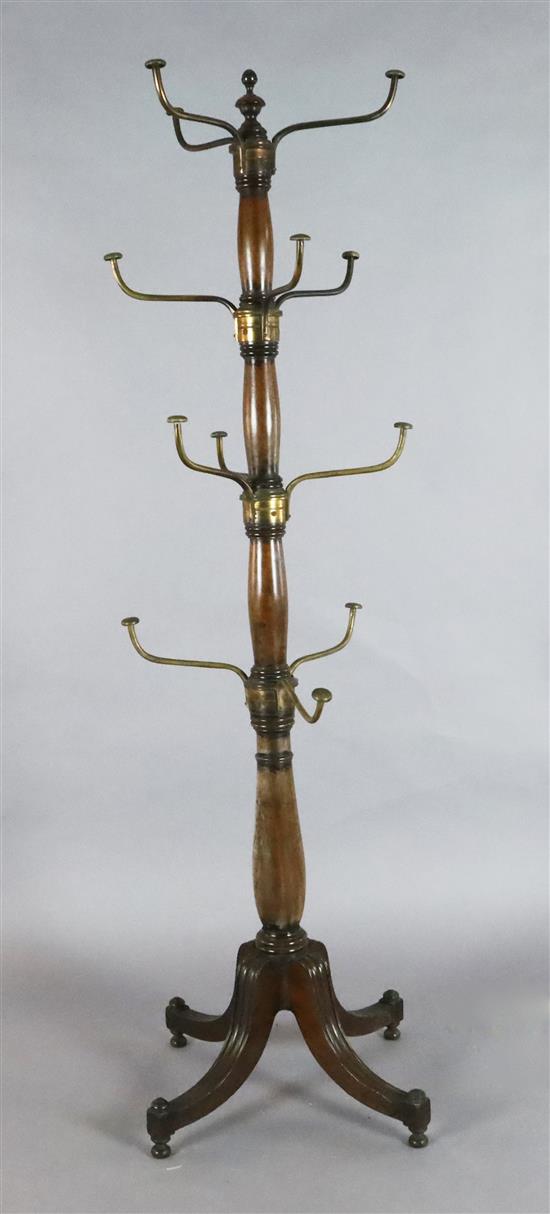 A Regency mahogany and brass hat stand, H.5ft 7in.